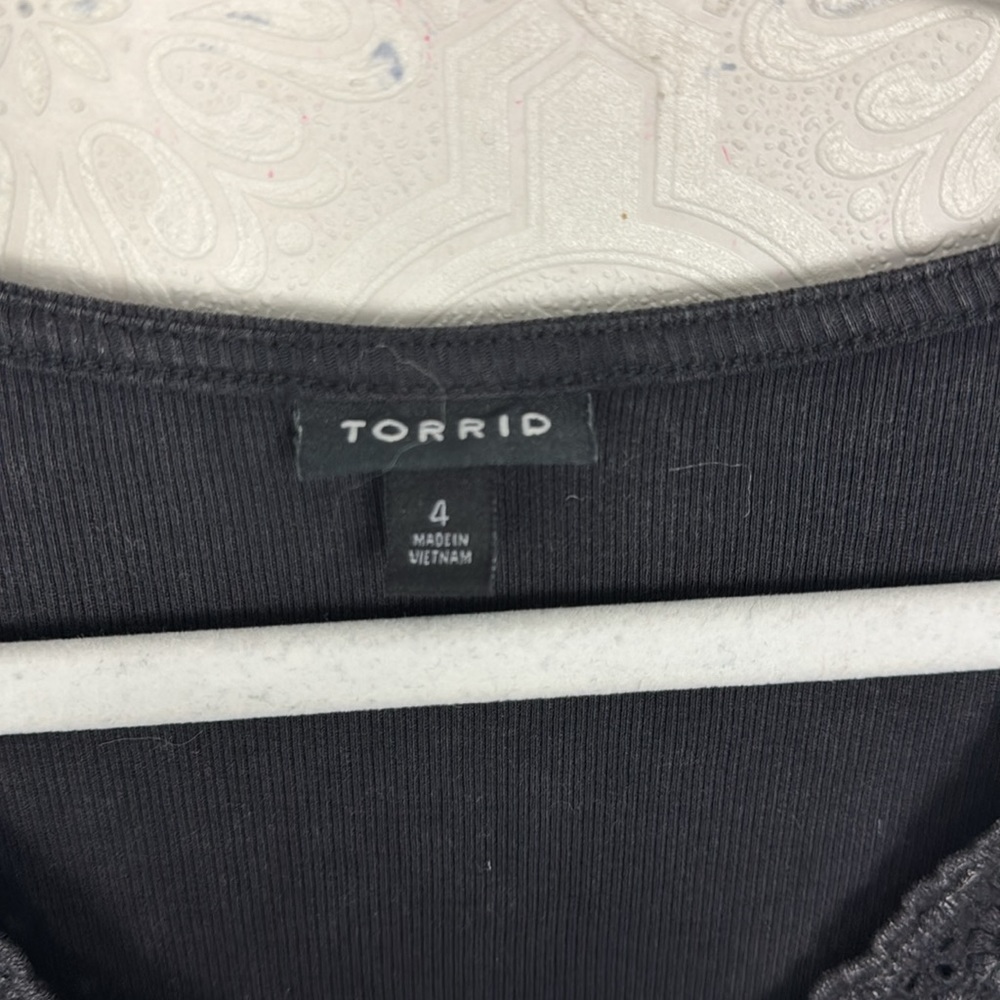 Torrid Cotton Modal Rib Lace VNeck Long Sleeve Henley Top Shirt Grey Black 4X - Picture 9 of 11